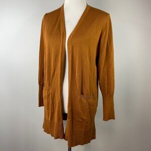 Nine West Womens Open Front Cardigan Sweater Burnt Orange Gold Pockets Large L